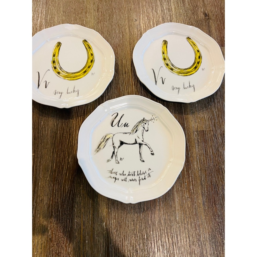 Anthropologie Linea Carta Diva Pyari Canape Plates Set 3 Unicorn Horseshoe V U